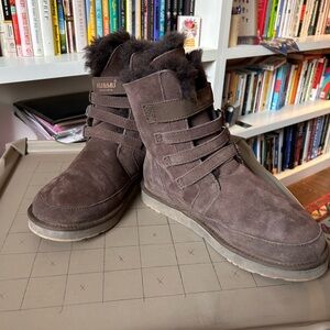 AU&MU Women's Shearling Leather Sheepskin Classic Mid Calf Winter Snow Boots